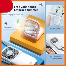Load image into Gallery viewer, Portable Air Conditioner Hanging Neck Fan With 3000mAh Power Bank Mini Folding USB Handheld Desk Air Cooler Fan Personal Foldable USB Rechargeable Fan Operated for Home Office Outdoor Travel
