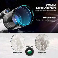 Load image into Gallery viewer, Portable Astronomical 150X Telescope 70mm Aperture Telescope Monocular With Tripod
