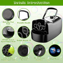 将图片加载到图库查看器，Portable Bubble Blowing Machine  with 2 Speeds Handle 3000-4000 Bubbles Per Minute Plug-In Battery Powered
