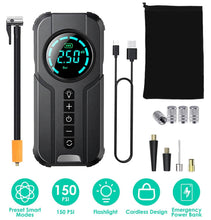Load image into Gallery viewer, Portable Car Compressor Wireless Electric Air Pump 150 PSI with LED Light

