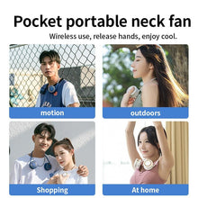 将图片加载到图库查看器，Portable Hanging Neck Fan 3-Speed Adjustable Twin Turbo USB Charge Folding Storage Silent Fans Cool Summer Work Sports Equipment Neck Hanging Cooling Fan USB Rechargeable 3 Speed Portable Bladeless Cooler Fan
