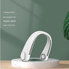 Load image into Gallery viewer, Portable Neck Fan Electric Wireless Fan Rechargeable USB Mini Fan Bladeless Personal Fans Hanging Neck Cooler for Outdoor Sports Headphone Design Neck Air Conditioner with 3 Wind Speed for Outdoor Indoor
