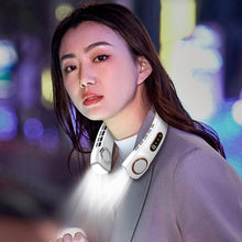 Load image into Gallery viewer, Portable Neck Fan USB Handheld Mute LED Digital Display Leafless Mini Electric Fan Colorful Atmosphere Lights 5th Gear For Rechargeable Personal Wearable Fan with Colorful Flashlight LED Digital Display And Low Noise
