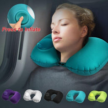 将图片加载到图库查看器，Portable U-Shape Inflatable Travel Pillow Car Head Rest Air Cushion for Travel Office Nap Head Rest Air Cushion Neck Pillow  Inflatable Travel Neck Pillows Hand Press U-Shaped Headrest Cushion Compressible Ergonomic Inflating Pillows for Neck Support
