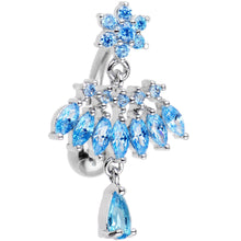 Load image into Gallery viewer, Aqua CZ Chandelier Top Mount Dangle Belly Ring

