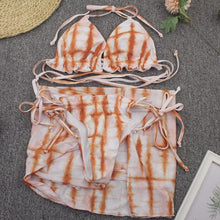 将图片加载到图库查看器，Print Swimsuit 3 Piece Mesh Bikini Set  Women's Ribbed Floral Bikini Set Tie Side Swimsuit Cover Ups Daisy Butterfly Print Three Piece Bikini Swimwear Triangle Micro Bikini String Halter Swimwear Women Low Waist Bathing Suit

