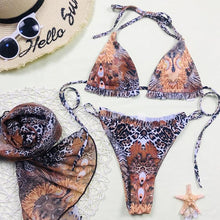 将图片加载到图库查看器，Print Swimsuit 3 Piece Mesh Bikini Set  Women's Ribbed Floral Bikini Set Tie Side Swimsuit Cover Ups Daisy Butterfly Print Three Piece Bikini Swimwear Triangle Micro Bikini String Halter Swimwear Women Low Waist Bathing Suit

