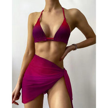 将图片加载到图库查看器，Print Swimsuit 3 Piece Mesh Bikini Set  Women's Ribbed Floral Bikini Set Tie Side Swimsuit Cover Ups Daisy Butterfly Print Three Piece Bikini Swimwear Triangle Micro Bikini String Halter Swimwear Women Low Waist Bathing Suit
