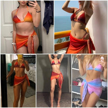 将图片加载到图库查看器，Print Swimsuit 3 Piece Mesh Bikini Set  Women's Ribbed Floral Bikini Set Tie Side Swimsuit Cover Ups Daisy Butterfly Print Three Piece Bikini Swimwear Triangle Micro Bikini String Halter Swimwear Women Low Waist Bathing Suit
