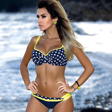 将图片加载到图库查看器，Print Swimwear Women Bikini Solid Push Up Swimsuit Female Bikini Set Beachwear Bathing Suit Swimming High Waist Swimsuits With Boy Shorts Triangle Top Stripes Halter Bikini Two Piece Bathing Suits
