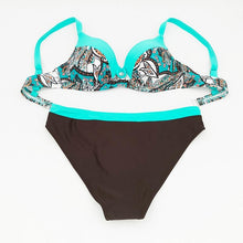 将图片加载到图库查看器，Print Swimwear Women Bikini Solid Push Up Swimsuit Female Bikini Set Beachwear Bathing Suit Swimming High Waist Swimsuits With Boy Shorts Triangle Top Stripes Halter Bikini Two Piece Bathing Suits
