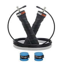 将图片加载到图库查看器，Pro Speed Jump Rope Sweatband Handles Adjustable With Ball Bearings Workout Weight Jump Rope Steel Fast Speed Clip Steel Cable Training Grip Handle With Metal Removable Double Skipping Fitness Training

