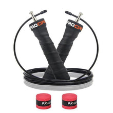 将图片加载到图库查看器，Pro Speed Jump Rope Sweatband Handles Adjustable With Ball Bearings Workout Weight Jump Rope Steel Fast Speed Clip Steel Cable Training Grip Handle With Metal Removable Double Skipping Fitness Training
