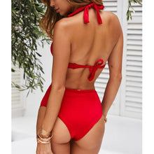 Load image into Gallery viewer, Beautiful Multicolored Women High Waist Bikini Swimwear Women Halter Push Up Bikini Set Swimsuit Women's Flower Print Bikini High Waist Beach Swimsuits Sporty Two Piece Bathing Suit Female Beach Wear Bathing Suit
