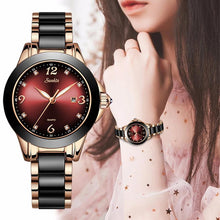 将图片加载到图库查看器，Waterproof Womens Watch With Stainless Steel Bracelet Combined With Ceramic Stones Fluorescent Hands And Shining Background Decorated With Zircons
