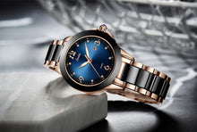 将图片加载到图库查看器，Waterproof Womens Watch With Stainless Steel Bracelet Combined With Ceramic Stones Fluorescent Hands And Shining Background Decorated With Zircons
