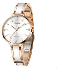 Load image into Gallery viewer, Women's Waterproof Modern Wrist Watch With Ceramic Bracelet And Shining Background Decorated With Zircons
