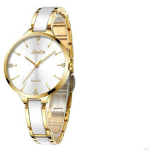 Load image into Gallery viewer, Women's Waterproof Modern Wrist Watch With Ceramic Bracelet And Shining Background Decorated With Zircons
