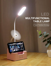 将图片加载到图库查看器，Rechargeable Led Table Lamp With Fan Touch Dimmable Desk Lamp Eye protection Reading Light For Kid With Phone Hoder Pen Holder Decorative Table Lamp Cute Study Lamps for Bedroom Décor
