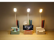 将图片加载到图库查看器，Rechargeable Led Table Lamp With Fan Touch Dimmable Desk Lamp Eye protection Reading Light For Kid With Phone Hoder Pen Holder Decorative Table Lamp Cute Study Lamps for Bedroom Décor
