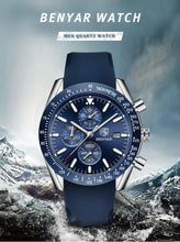 将图片加载到图库查看器，2021 Blue Men Watch Luxury Design Watches Silicone Band Male Wrist Watches Men's Chronograph Round Watch
