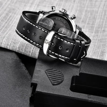 将图片加载到图库查看器，Business Watch Men Fashion Waterproof Military Chronograph Sport Quartz Wristwatch Leather Bracelet
