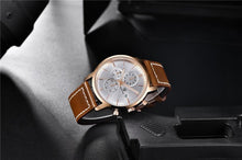 将图片加载到图库查看器，Business Watch Men Fashion Waterproof Military Chronograph Sport Quartz Wristwatch Leather Bracelet
