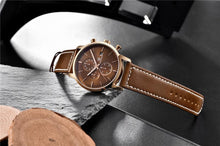 将图片加载到图库查看器，Business Watch Men Fashion Waterproof Military Chronograph Sport Quartz Wristwatch Leather Bracelet
