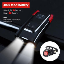 Load image into Gallery viewer, 4000mAh Bicycle Front Light Set USB Rechargeable Smart Headlight With Horn 800 Lumen LED Bicycle Light Set USB Rechargeable Super Bright  Bike Headlight
