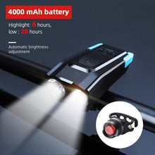 Load image into Gallery viewer, 4000mAh Bicycle Front Light Set USB Rechargeable Smart Headlight With Horn 800 Lumen LED Bicycle Light Set USB Rechargeable Super Bright  Bike Headlight
