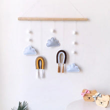 将图片加载到图库查看器，Nordic Healthier Style Cute Felt Clouds Shape Handmade Wall Hanging Fairy Tales Ornament Wooden Stick Tassel Pendant Hanging Ornaments For Kids Room Decoration Photography Props
