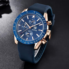 将图片加载到图库查看器，2021 Blue Men Watch Luxury Design Watches Silicone Band Male Wrist Watches Men's Chronograph Round Watch
