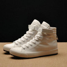 将图片加载到图库查看器，Fashion New Mens Light Breathable Canvas Casual Black White  High Top Solid Color Sneakers Shoes Vulcanized Mens Sports Walking Jogging Non Slip Athletic Sneakers
