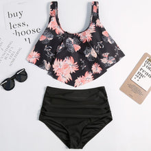 将图片加载到图库查看器，Women High Waist Bikini Plus Size Swimwear Summer Swimsuit Beach Bathing Suit Ruffle Bikini  Floral Printed Ruffle High Waist Bikini Set Women's Tummy Control Bathing Suit Swimsuit Flounce Peplum
