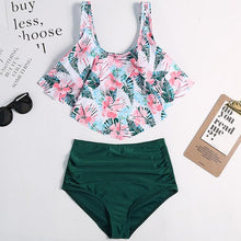 将图片加载到图库查看器，Women High Waist Bikini Plus Size Swimwear Summer Swimsuit Beach Bathing Suit Ruffle Bikini  Floral Printed Ruffle High Waist Bikini Set Women's Tummy Control Bathing Suit Swimsuit Flounce Peplum
