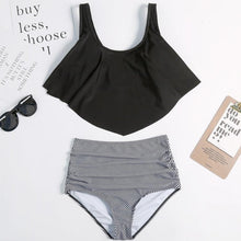 将图片加载到图库查看器，Women High Waist Bikini Plus Size Swimwear Summer Swimsuit Beach Bathing Suit Ruffle Bikini  Floral Printed Ruffle High Waist Bikini Set Women's Tummy Control Bathing Suit Swimsuit Flounce Peplum
