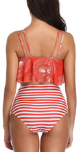 将图片加载到图库查看器，Women High Waist Bikini Plus Size Swimwear Summer Swimsuit Beach Bathing Suit Ruffle Bikini  Floral Printed Ruffle High Waist Bikini Set Women's Tummy Control Bathing Suit Swimsuit Flounce Peplum
