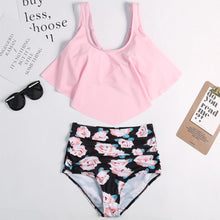 将图片加载到图库查看器，Women High Waist Bikini Plus Size Swimwear Summer Swimsuit Beach Bathing Suit Ruffle Bikini  Floral Printed Ruffle High Waist Bikini Set Women's Tummy Control Bathing Suit Swimsuit Flounce Peplum
