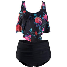 将图片加载到图库查看器，Women High Waist Bikini Plus Size Swimwear Summer Swimsuit Beach Bathing Suit Ruffle Bikini  Floral Printed Ruffle High Waist Bikini Set Women's Tummy Control Bathing Suit Swimsuit Flounce Peplum

