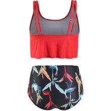 将图片加载到图库查看器，Women High Waist Bikini Plus Size Swimwear Summer Swimsuit Beach Bathing Suit Ruffle Bikini  Floral Printed Ruffle High Waist Bikini Set Women's Tummy Control Bathing Suit Swimsuit Flounce Peplum
