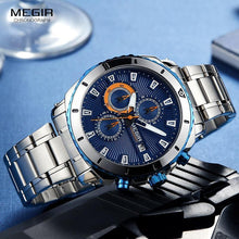 将图片加载到图库查看器，Luxury Men's Business Quartz Watches Blue Fashion Chronograph Elegant Stainless Steel Wristwatches For Man
