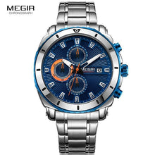 将图片加载到图库查看器，Luxury Men's Business Quartz Watches Blue Fashion Chronograph Elegant Stainless Steel Wristwatches For Man
