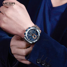将图片加载到图库查看器，Luxury Men's Business Quartz Watches Blue Fashion Chronograph Elegant Stainless Steel Wristwatches For Man
