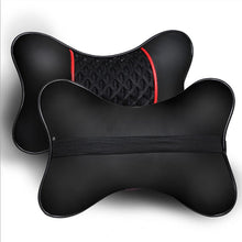 Load image into Gallery viewer, 2Pcs PU Leather Knitted Car Pillows Headrest Neck Rest Cushion Support Seat Accessories Auto Black Safety Pillow Universal Decor Car Neck Pillows Headrest Relief Filled Fiber Universal Car Pillow Both Side Pu Leather  Pack Headrest For Car Neck Pillow
