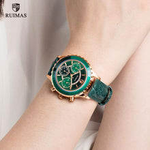 将图片加载到图库查看器，Luxury Green Business Women Watches Quartz Fashion Leather Strap Waterproof Multifunctional Wristwatch For Women
