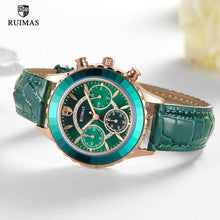 将图片加载到图库查看器，Luxury Green Business Women Watches Quartz Fashion Leather Strap Waterproof Multifunctional Wristwatch For Women
