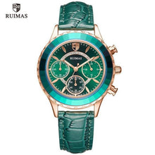 将图片加载到图库查看器，Luxury Green Business Women Watches Quartz Fashion Leather Strap Waterproof Multifunctional Wristwatch For Women
