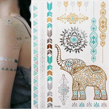 Load image into Gallery viewer, Luxury Metallic Gold Waterproof Temporary Tattoo Feather Elephant Fashion Different Design Tattoos For Womens
