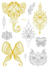 将图片加载到图库查看器，Luxury Metallic Temporary Tattoo Gold Silver Flower Sticker Long Lasting Gold Design For Womens

