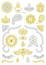 将图片加载到图库查看器，Luxury Metallic Temporary Tattoo Gold Silver Flower Sticker Long Lasting Gold Design For Womens
